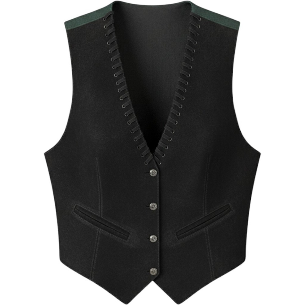 Mona Mode Womens Black Suede Leather Vest Western Whipstitch Star Button Medium
